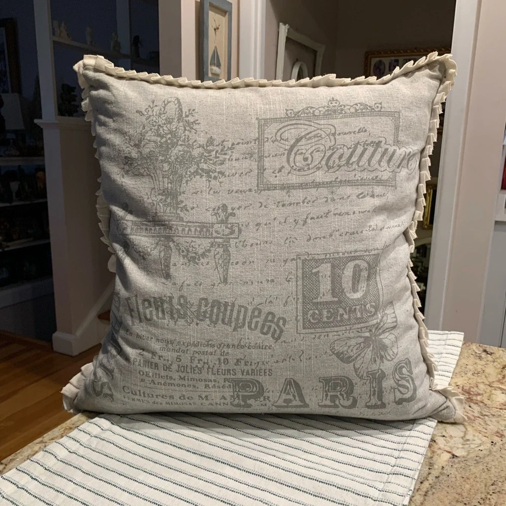 French Country Design Throw Pillow with ruffled edges